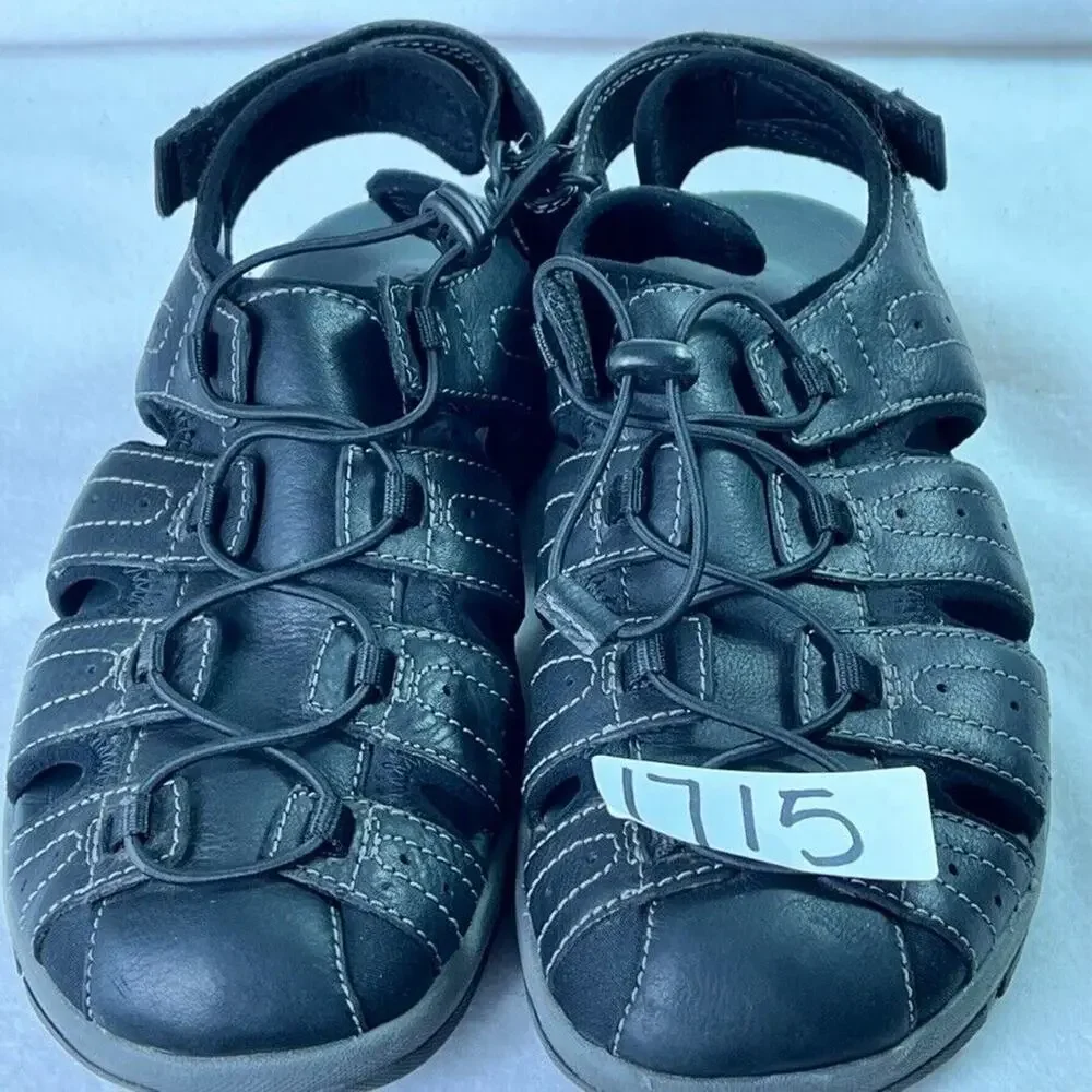 Clarks Shoes Mens 11M Brixby Cove Black Leather Casual Sandals Summer Vacation